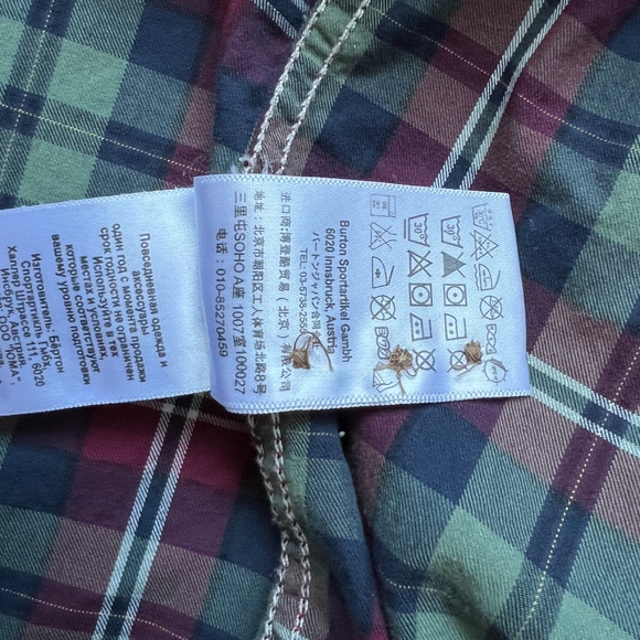 Burton -  Burgundy and Kaki Checkered Long Sleeve Button Down Shirt - Picture 9 of 10